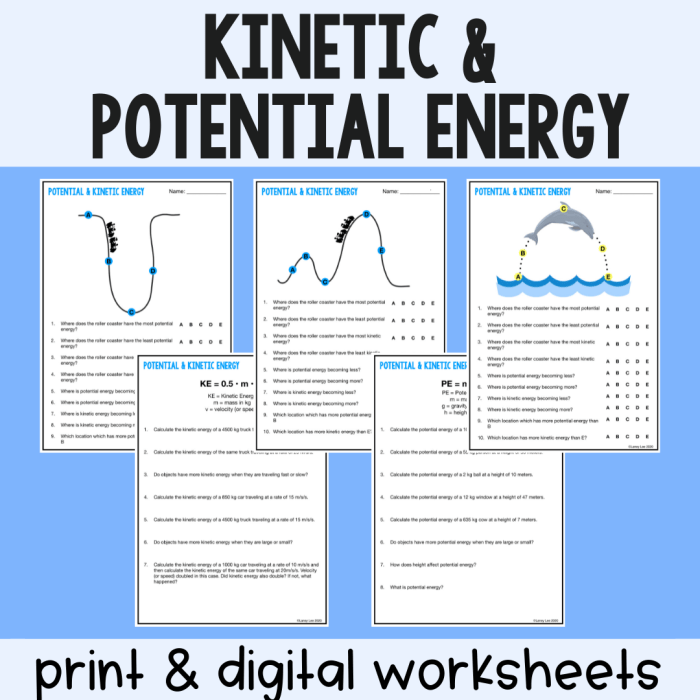 Potential and kinetic energy worksheets with answer key