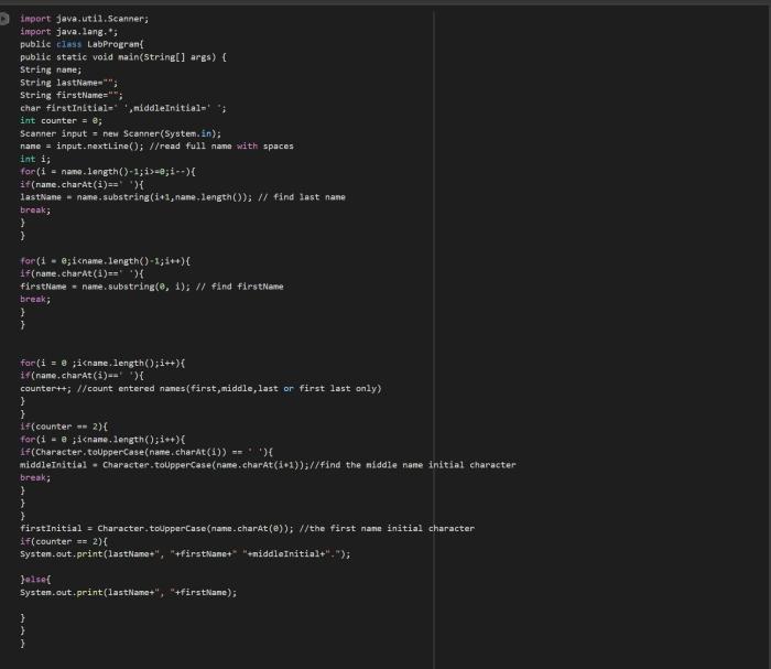 Write a statement that assigns middleinitial with the character t.