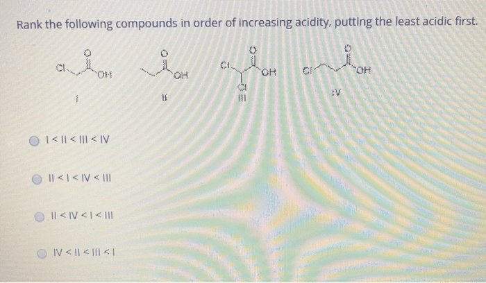 Rank the solutions below in order of increasing acidity.